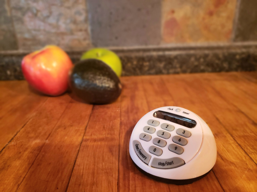 kitchen timer and food