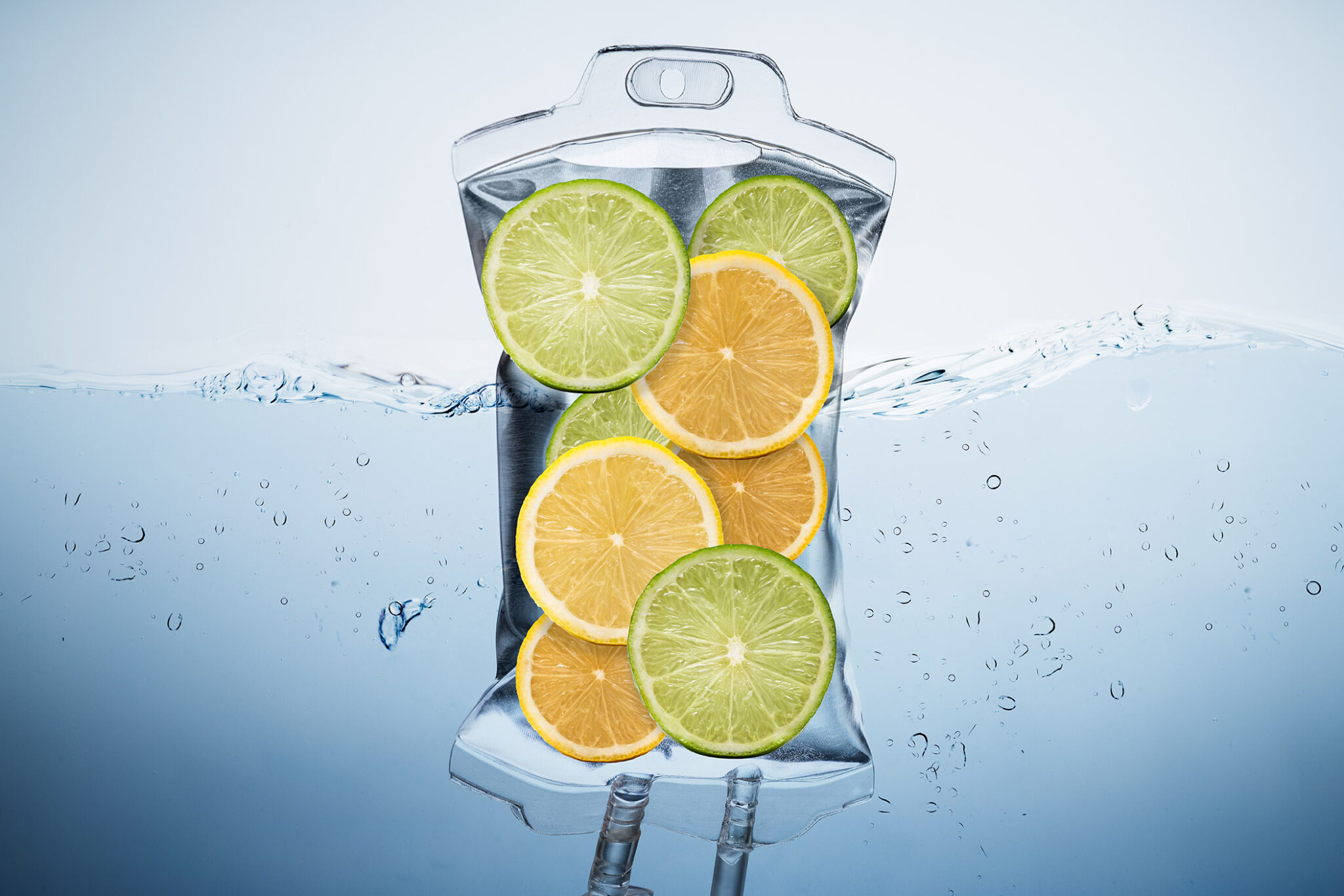 IV bag with citrus fruit